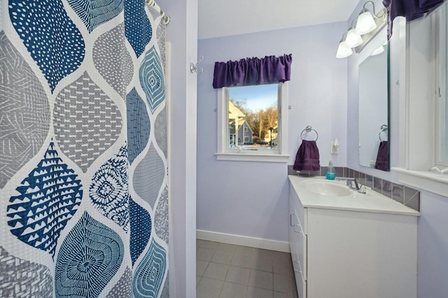 bathroom with vanity and tile patterned floors