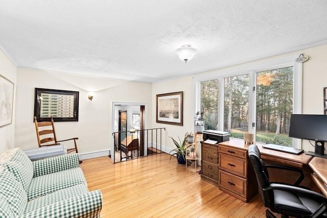 26 Mordecai Lincoln Rd, Scituate, MA 02066 - office space with ornamental molding, light wood-type flooring, a textured ceiling, and baseboards