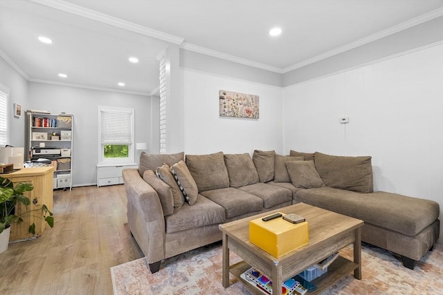 78 Conserve Ave, Westport, MA 02790 - living area with light wood finished floors, recessed lighting, and crown molding