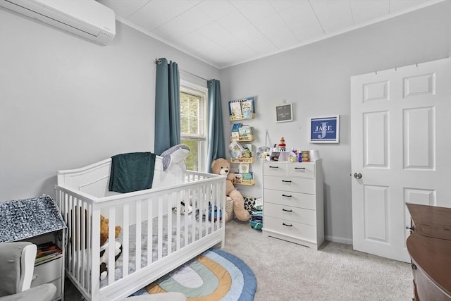 78 Conserve Ave, Westport, MA 02790 - carpeted bedroom featuring a wall mounted AC, a crib, and crown molding
