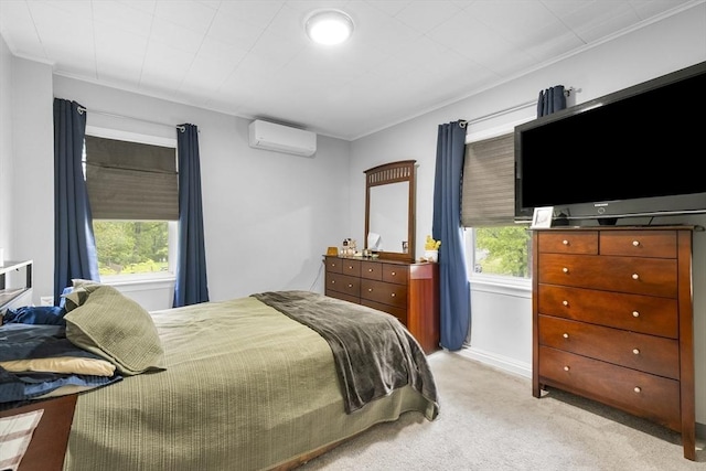 78 Conserve Ave, Westport, MA 02790 - bedroom with a wall mounted air conditioner, carpet, and crown molding