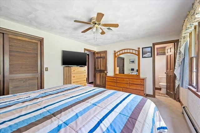 9 Oak Hill Rd, Mendon, MA 01756 - bedroom featuring baseboard heating, carpet, ensuite bathroom, and ceiling fan