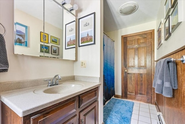 9 Oak Hill Rd, Mendon, MA 01756 - full bath with vanity, tile patterned floors, and a shower with shower curtain