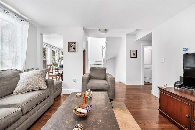 39 Madison St Unit 2, Somerville, MA 02143 - living area with stairway and dark wood finished floors