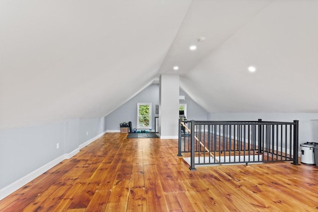 12 Russell St, Amesbury, MA 01913 - additional living space with hardwood / wood-style flooring, recessed lighting, and vaulted ceiling