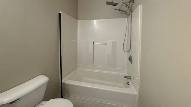 full bath featuring toilet,  shower combination, and visible vents