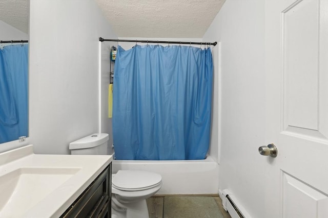 271 Humphrey St Unit H2, Lowell, MA 01850 - bathroom featuring a textured ceiling, vanity, shower / bath combo, and baseboard heating