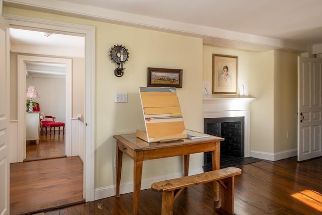 interior space with dark hardwood / wood-style floors