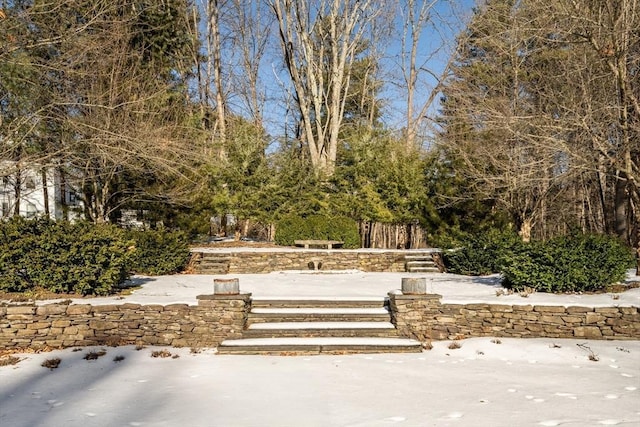 view of snow covered patio