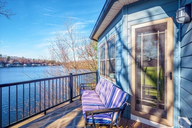 deck with a water view