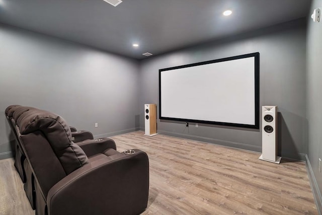 234 Valley Rd, Needham, MA 02492 - home theater featuring visible vents, recessed lighting, light wood-style flooring, and baseboards