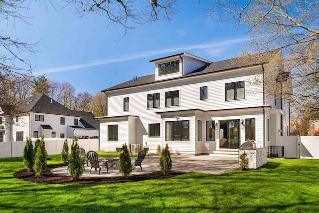 234 Valley Rd, Needham, MA 02492 - back of house with an outdoor fire pit, a yard, a gate, fence, and a patio area