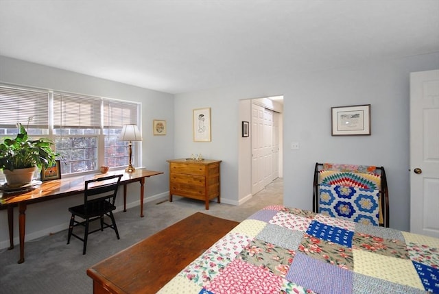 bedroom with light carpet