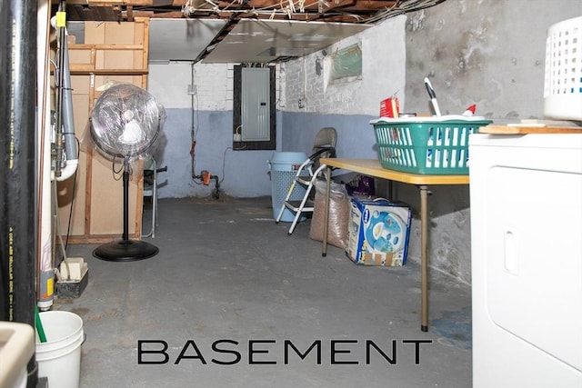 basement with washer / dryer and electric panel