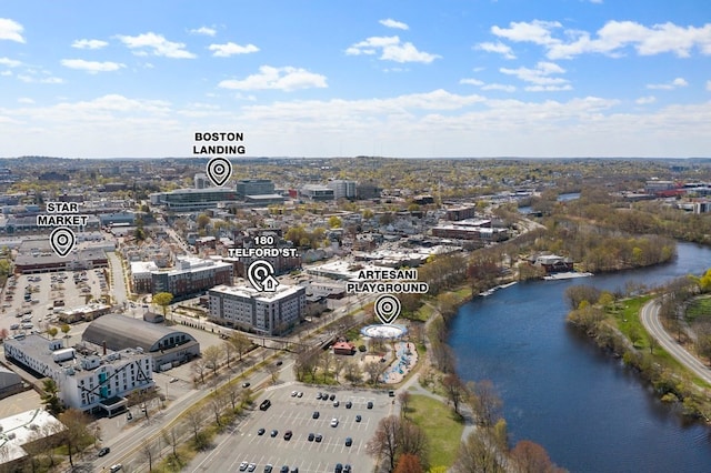 bird's eye view featuring a water view