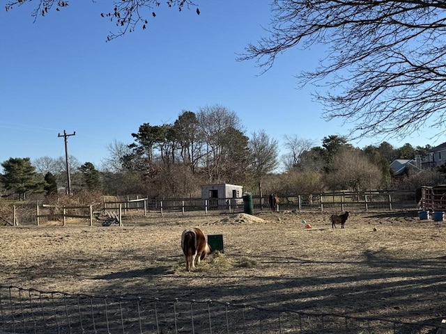 view of yard with fence and a rural view