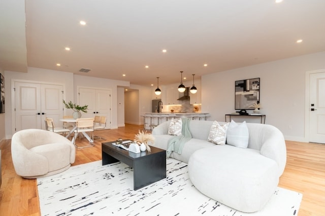 living room featuring light wood-type flooring