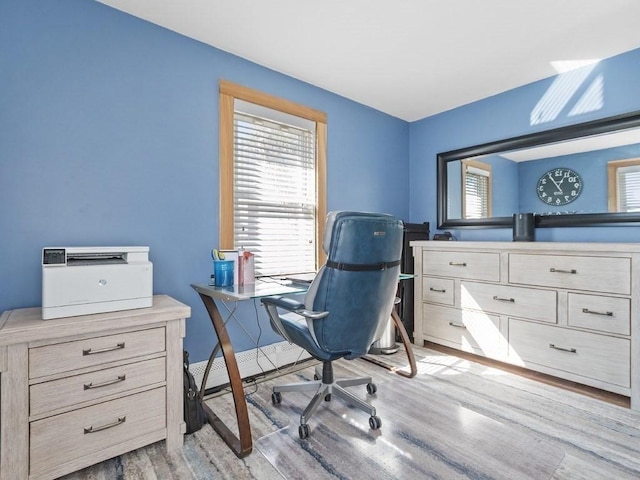 office with light wood-style flooring