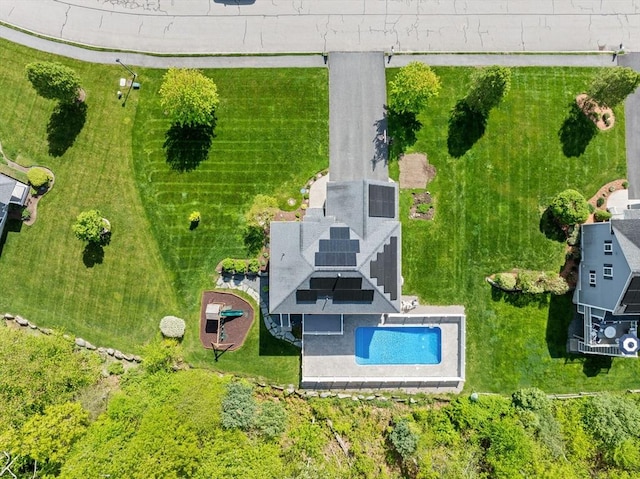 aerial view of a pool area