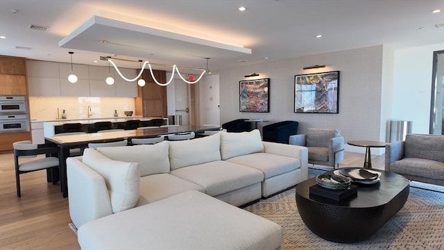 living room with light wood-type flooring