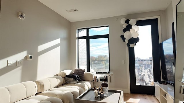 living room featuring light wood-type flooring