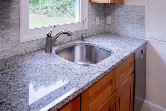 62 Roberts Dr Unit 62, Bedford, MA 01730 - kitchen featuring a sink, dishwasher, decorative backsplash, and brown cabinetry