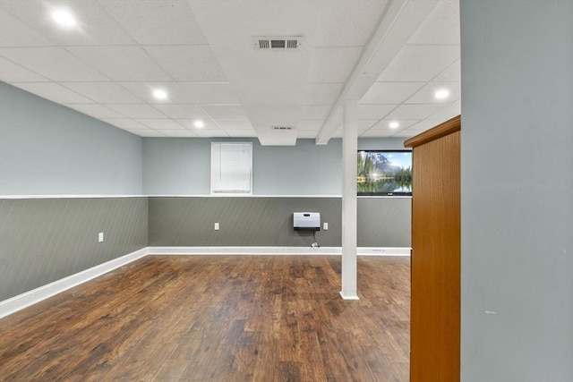 74 S Douglas St, Rockland, MA 02370 - empty room featuring wood finished floors, a wainscoted wall, recessed lighting, and a paneled ceiling