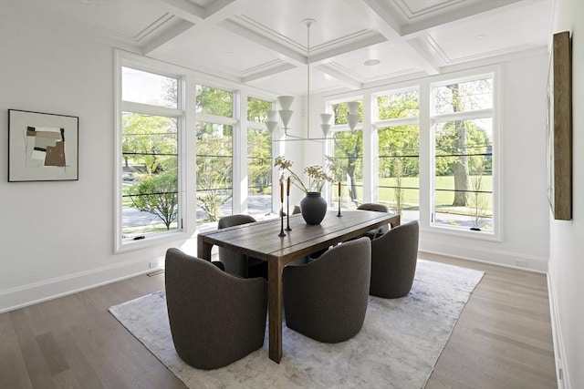 interior space featuring coffered ceiling and a wealth of natural light