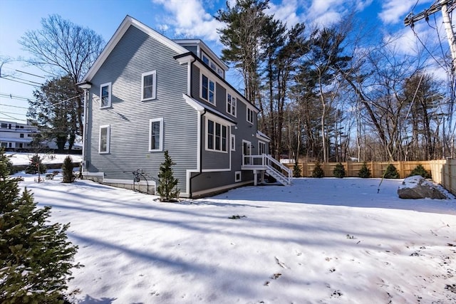 view of snow covered property