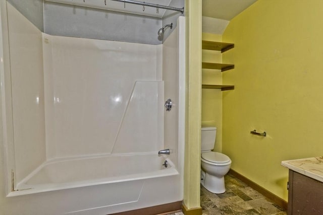 734 Main St, Amherst, MA 01002 - full bathroom featuring baseboards, toilet, vanity, and shower / bathtub combination