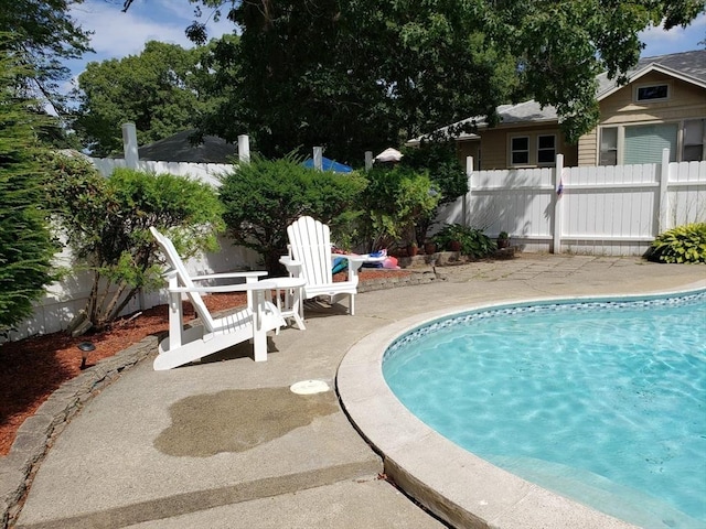 view of swimming pool featuring a patio area and a fenced backyard
