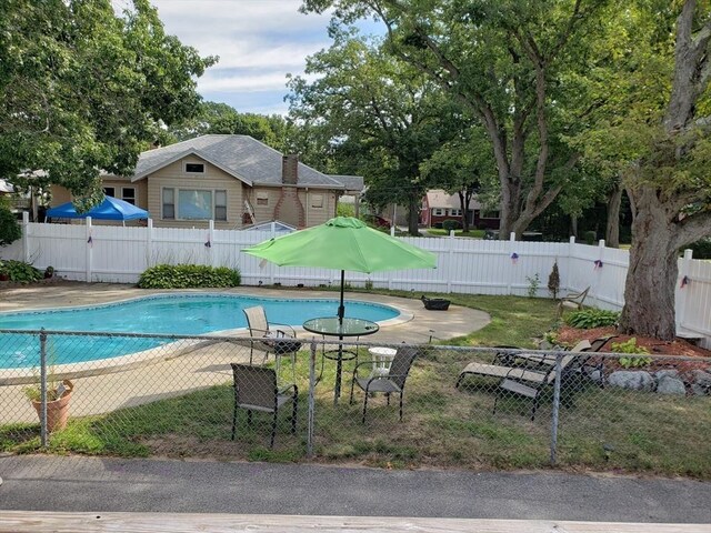 view of pool featuring a fenced backyard and a patio area