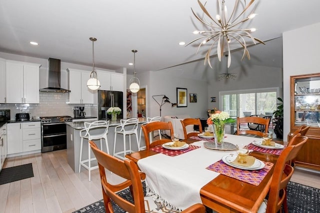 34 Split Rock Ln, Mattapoisett, MA 02739 - dining room featuring light wood finished floors, recessed lighting, and a chandelier