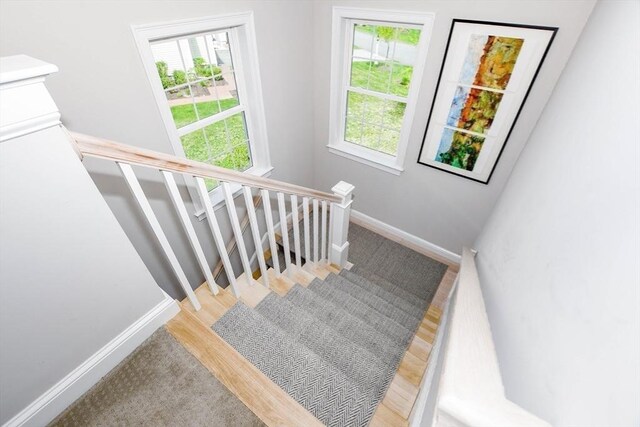 34 Split Rock Ln, Mattapoisett, MA 02739 - stairs featuring baseboards and wood finished floors