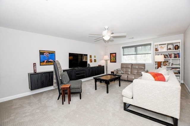 34 Split Rock Ln, Mattapoisett, MA 02739 - living area featuring ceiling fan, light carpet, and baseboards