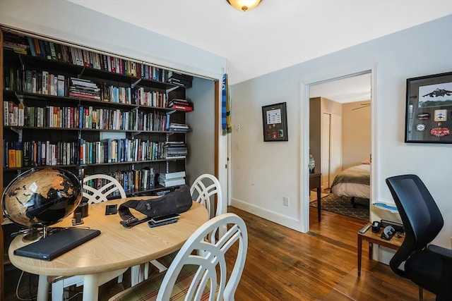 home office featuring dark hardwood / wood-style floors