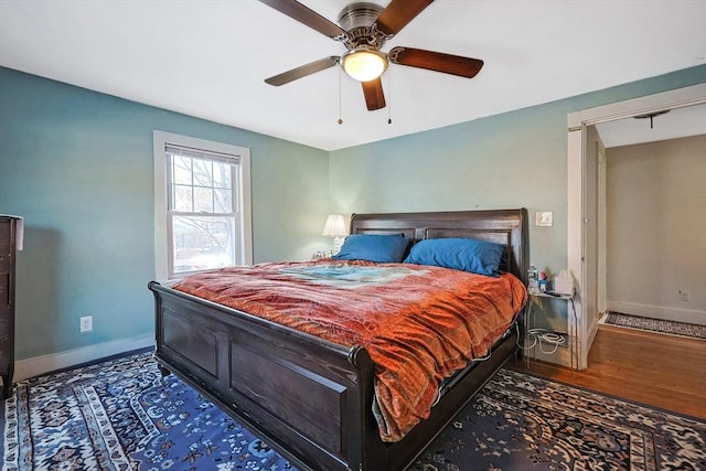 bedroom featuring ceiling fan and hardwood / wood-style flooring