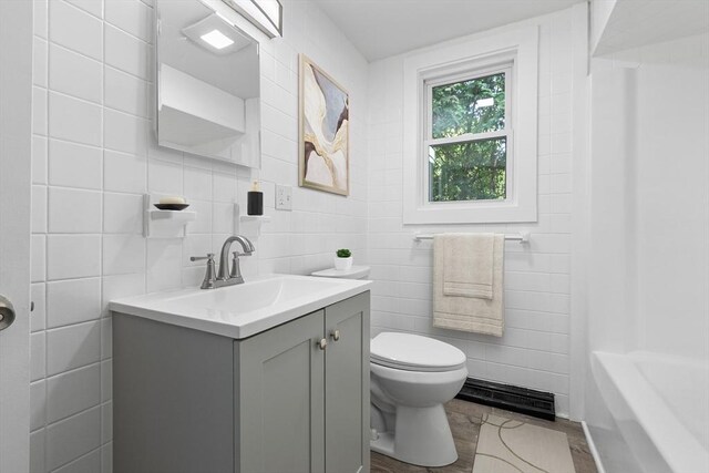 2 Pauls Way, Newbury, MA 01951 - bathroom featuring vanity, toilet, and tile walls