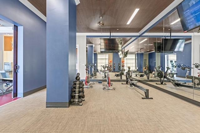 workout area with carpet floors