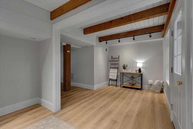 66 S W Dr, Dennis, MA 02638 - spare room featuring wood finished floors and a wood ceiling with exposed beams