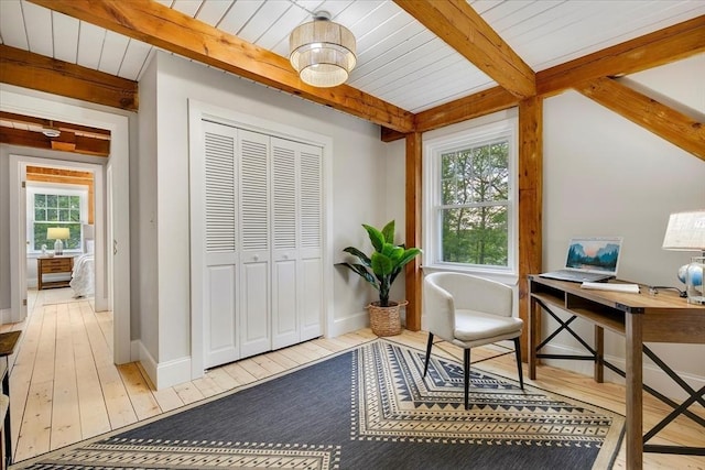66 S W Dr, Dennis, MA 02638 - home office with hardwood / wood-style flooring and a wood ceiling with exposed beams
