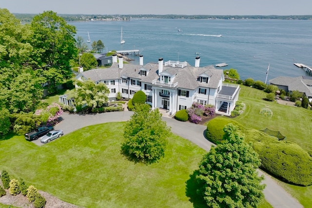 aerial view with a water view