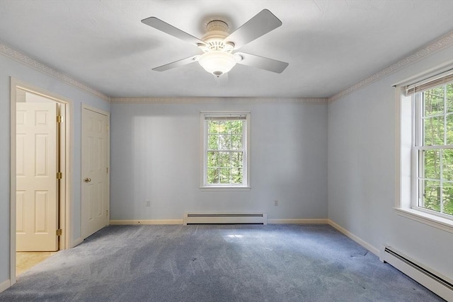 43 Warwick Rd, Gardner, MA 01440 - unfurnished room featuring a baseboard heating unit, carpet, baseboards, and a ceiling fan