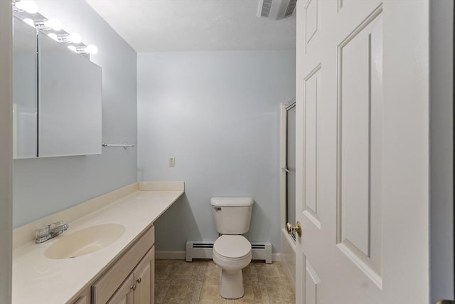43 Warwick Rd, Gardner, MA 01440 - bathroom featuring a baseboard radiator, vanity, toilet, and baseboards