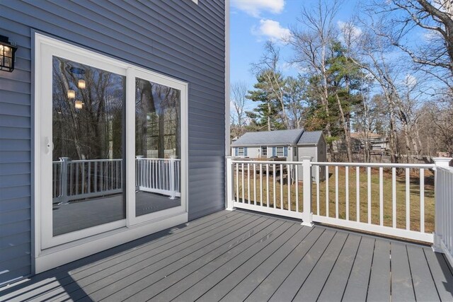 9 Patten Rd, Norton, MA 02766 - wooden deck featuring an outbuilding and a yard