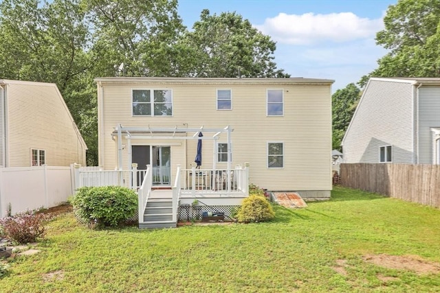 45 Olney Ave, Springfield, MA 01119 - back of house with a wooden deck, a pergola, and a fenced backyard