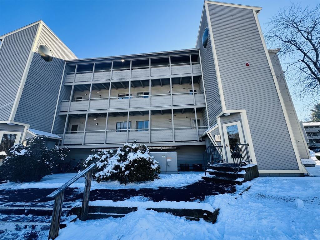 view of snow covered building