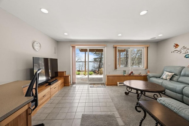 1 Calico Cir Unit 1, Dennis, MA 02639 - living area with a baseboard radiator, recessed lighting, and light tile patterned flooring