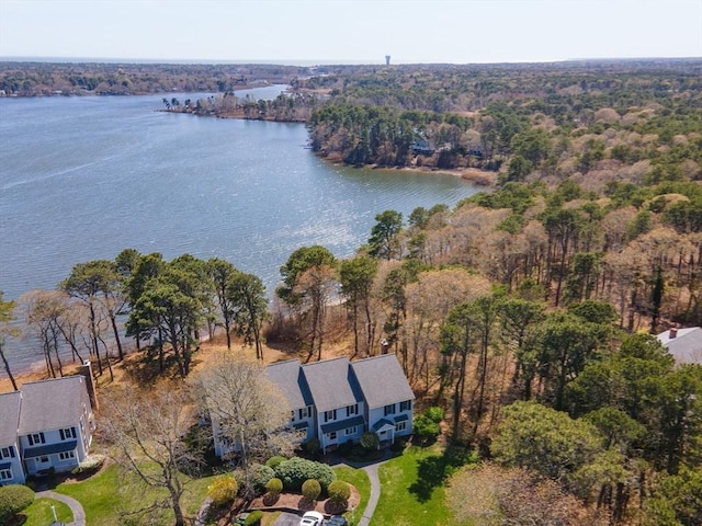 1 Calico Cir Unit 1, Dennis, MA 02639 - drone / aerial view with a water view and a forest view