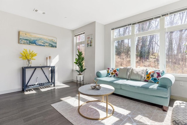 living room with hardwood / wood-style flooring